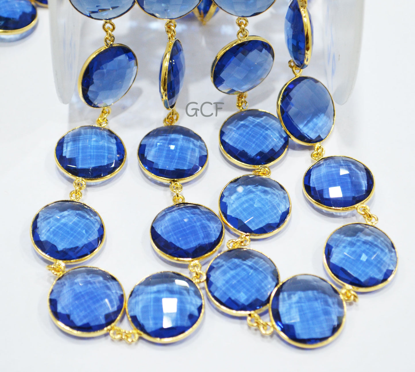 Tanzanite Hydro Quartz Faceted Coin Shape Connector Chain , Tanzanite Hydro Quartz Coin Shape Bezel Link Chain , 21 mm , 6829