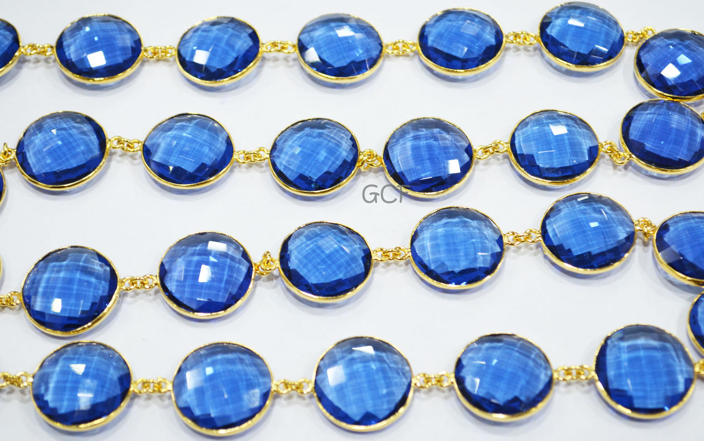Tanzanite Hydro Quartz Faceted Coin Shape Connector Chain , Tanzanite Hydro Quartz Coin Shape Bezel Link Chain , 21 mm , 6829