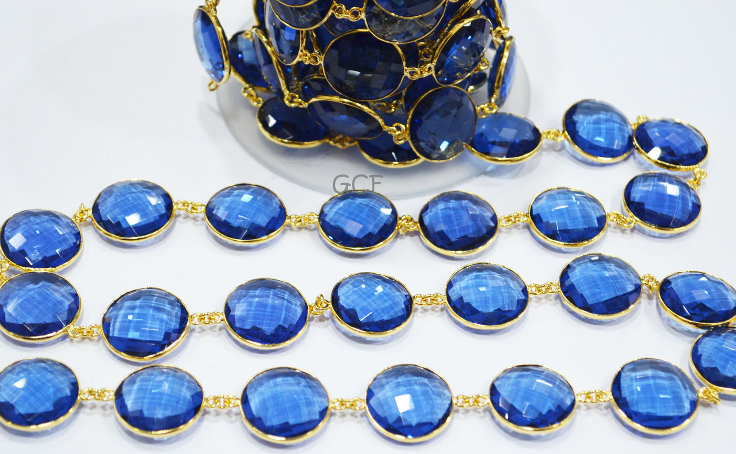 Tanzanite Hydro Quartz Faceted Coin Shape Connector Chain , Tanzanite Hydro Quartz Coin Shape Bezel Link Chain , 21 mm , 6829