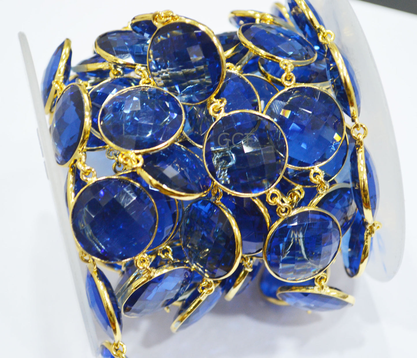Tanzanite Hydro Quartz Faceted Coin Shape Connector Chain , Tanzanite Hydro Quartz Coin Shape Bezel Link Chain , 21 mm , 6829