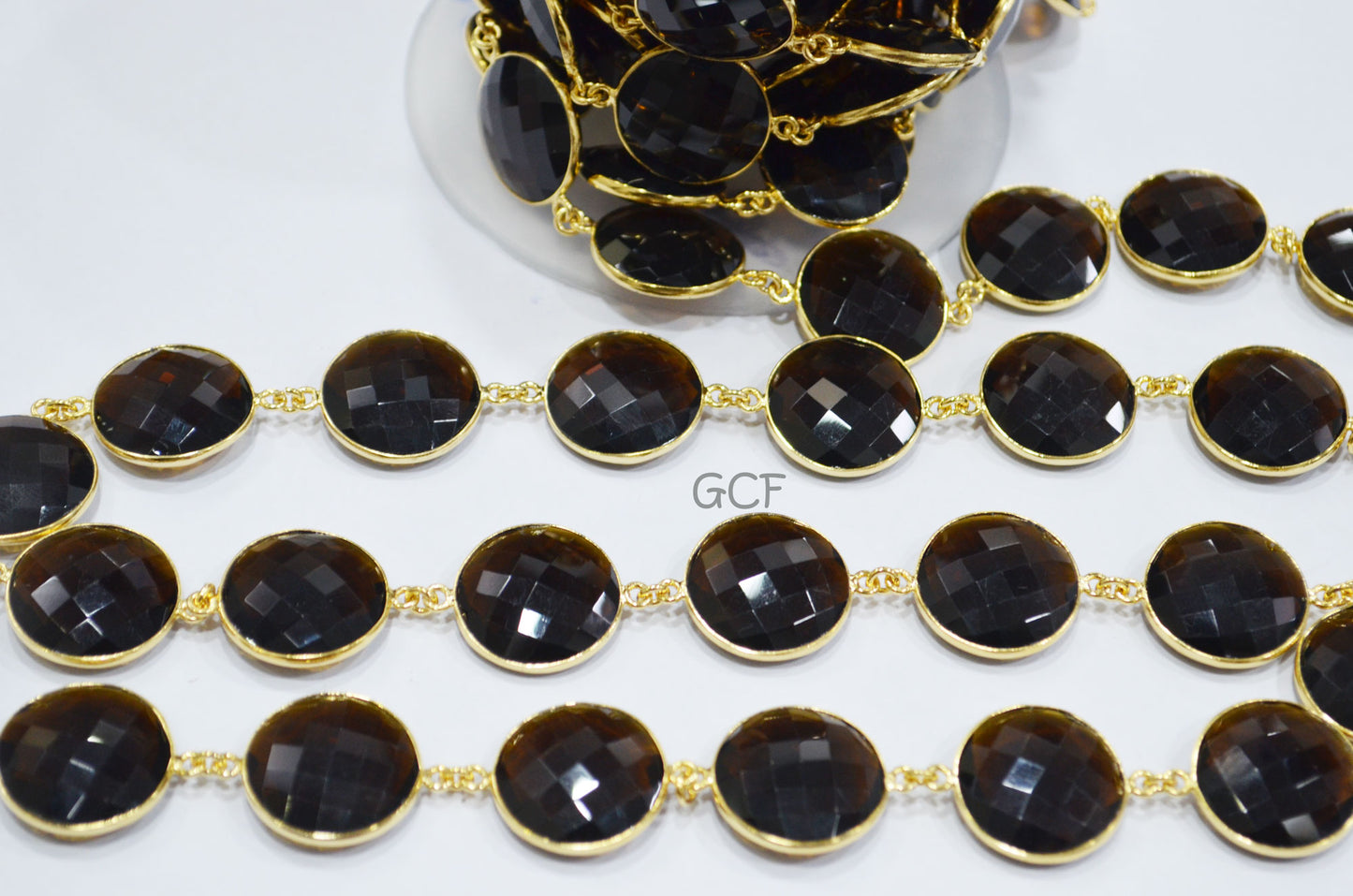 Brown Hydro Quartz Faceted Coin Shape Connector Chain , Brown Hydro Quartz Coin Shape Bezel Link Chain , 21 mm , 6830