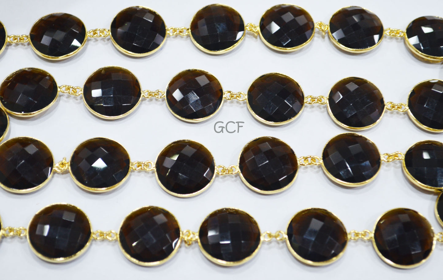 Brown Hydro Quartz Faceted Coin Shape Connector Chain , Brown Hydro Quartz Coin Shape Bezel Link Chain , 21 mm , 6830
