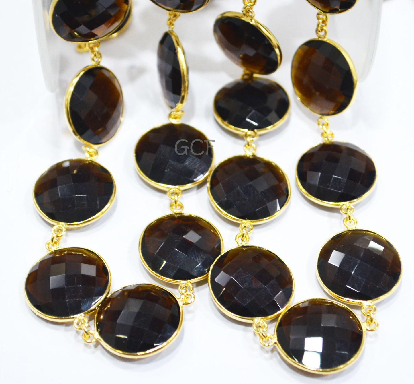Brown Hydro Quartz Faceted Coin Shape Connector Chain , Brown Hydro Quartz Coin Shape Bezel Link Chain , 21 mm , 6830