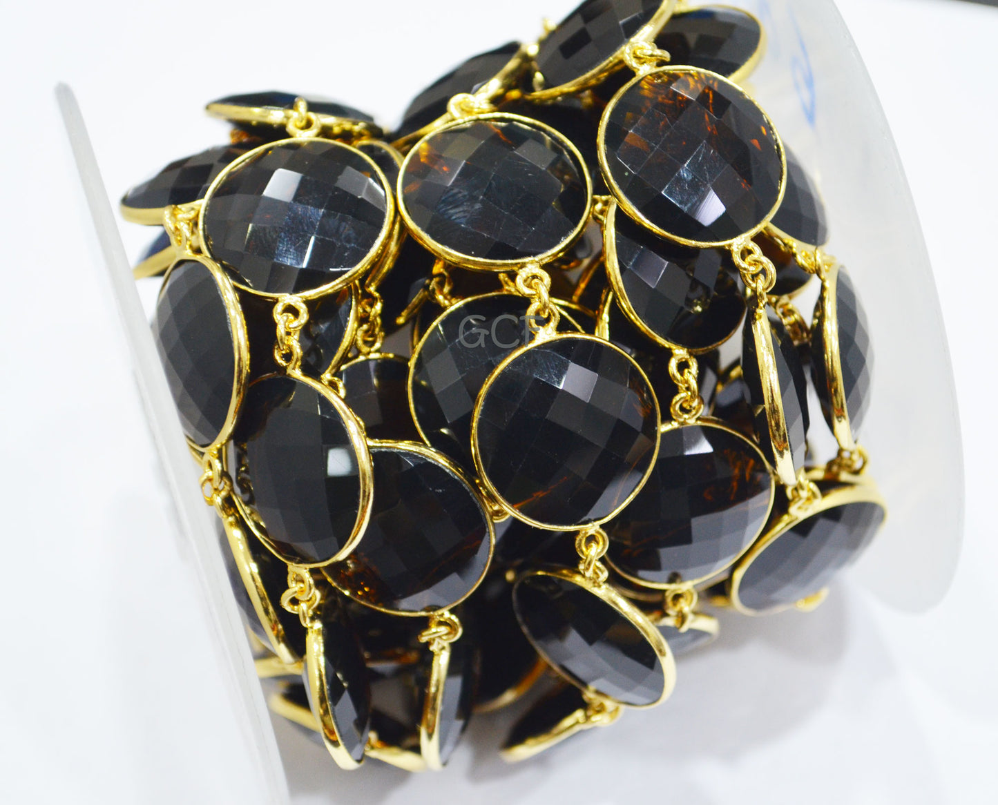 Brown Hydro Quartz Faceted Coin Shape Connector Chain , Brown Hydro Quartz Coin Shape Bezel Link Chain , 21 mm , 6830