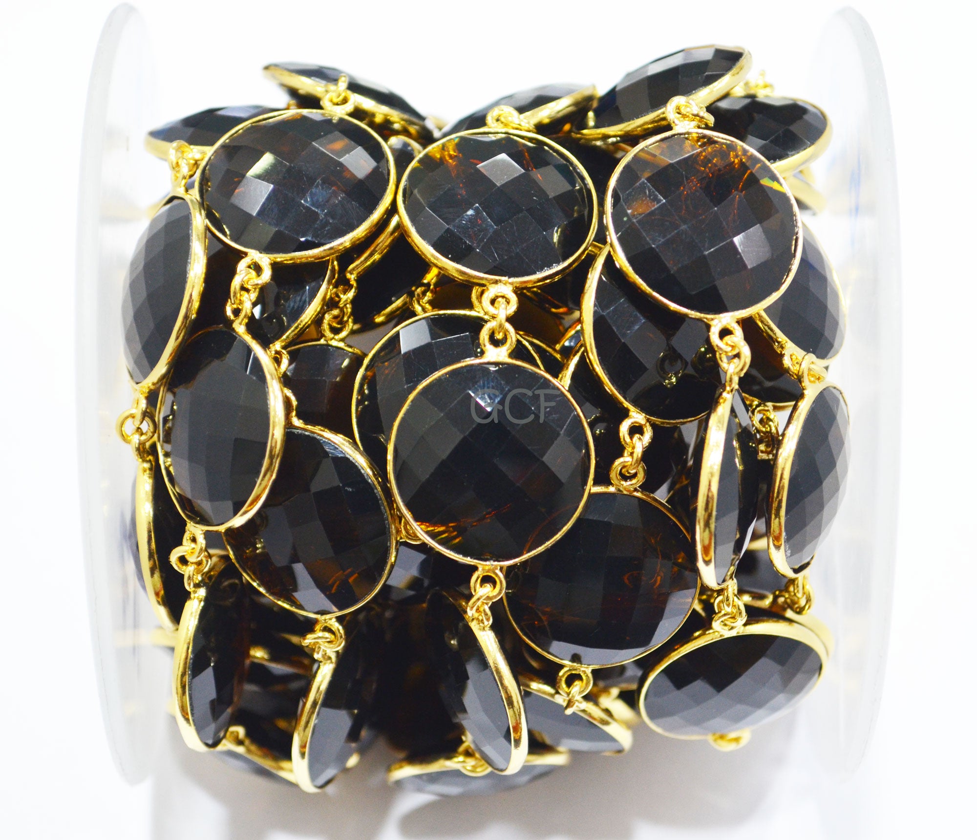 Brown Hydro Quartz Faceted Coin Shape Connector Chain , Brown Hydro Quartz Coin Shape Bezel Link Chain , 21 mm , 6830