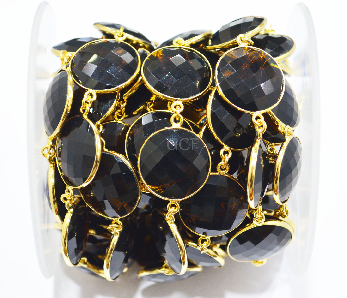 Brown Hydro Quartz Faceted Coin Shape Connector Chain , Brown Hydro Quartz Coin Shape Bezel Link Chain , 21 mm , 6830