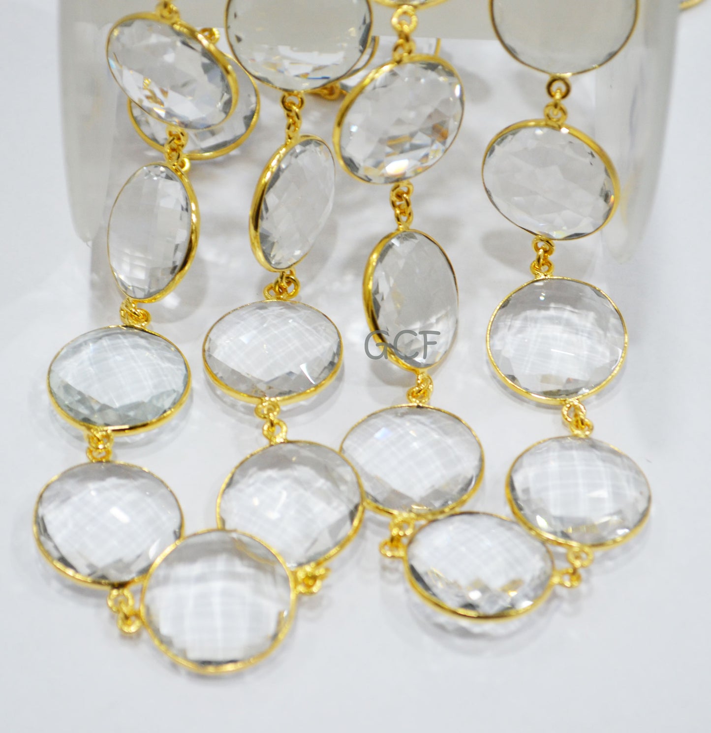 Crystal Hydro Quartz Faceted Coin Shape Connector Chain , Crystal Hydro Quartz Coin Shape Bezel Link Chain , 21 mm , 6832