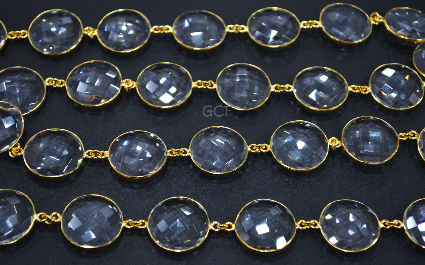 Crystal Hydro Quartz Faceted Coin Shape Connector Chain , Crystal Hydro Quartz Coin Shape Bezel Link Chain , 21 mm , 6832