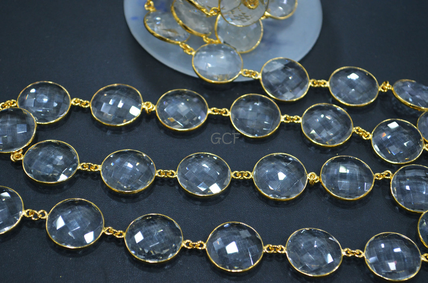 Crystal Hydro Quartz Faceted Coin Shape Connector Chain , Crystal Hydro Quartz Coin Shape Bezel Link Chain , 21 mm , 6832