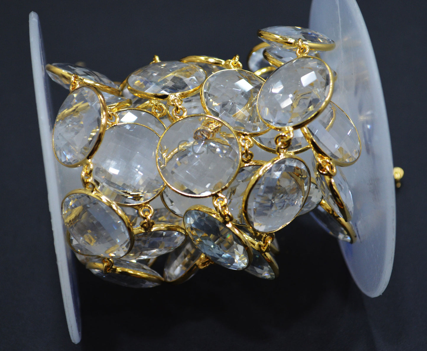 Crystal Hydro Quartz Faceted Coin Shape Connector Chain , Crystal Hydro Quartz Coin Shape Bezel Link Chain , 21 mm , 6832