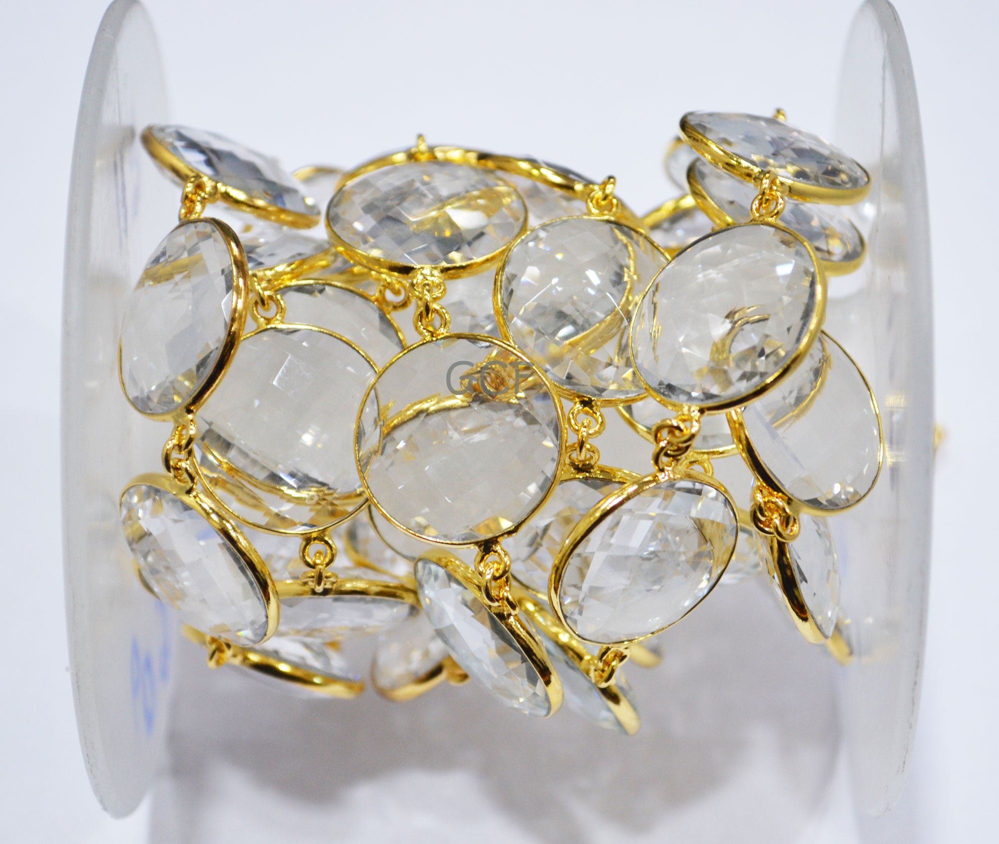 Crystal Hydro Quartz Faceted Coin Shape Connector Chain , Crystal Hydro Quartz Coin Shape Bezel Link Chain , 21 mm , 6832