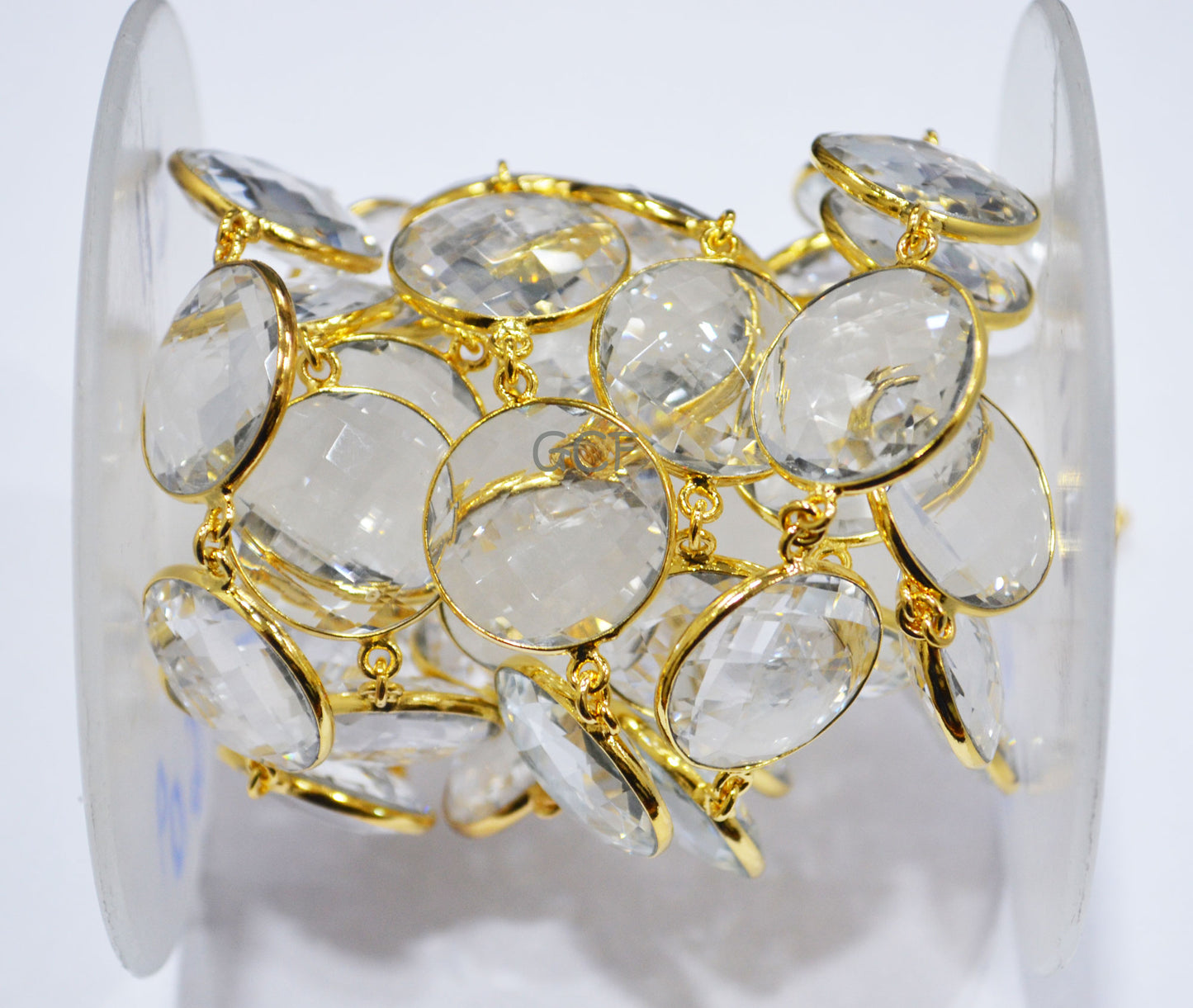 Crystal Hydro Quartz Faceted Coin Shape Connector Chain , Crystal Hydro Quartz Coin Shape Bezel Link Chain , 21 mm , 6832