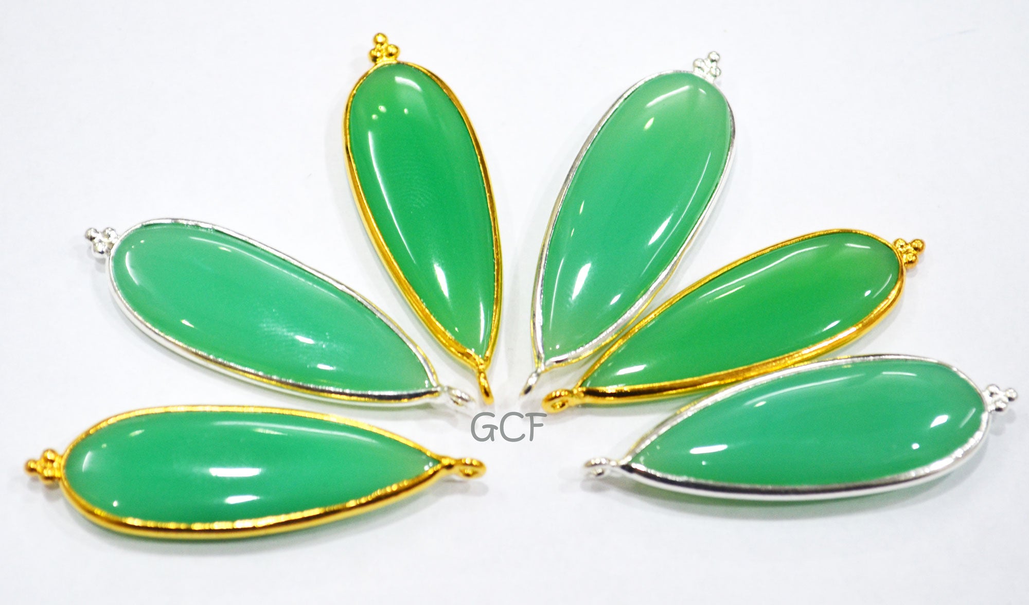 Chrysoprase Chalcedony Smooth Pear Shape Single Bail Connector , Chrysoprase Chalcedony Bezel Connector , Sold By Piece , 13x40 mm , RB-6835