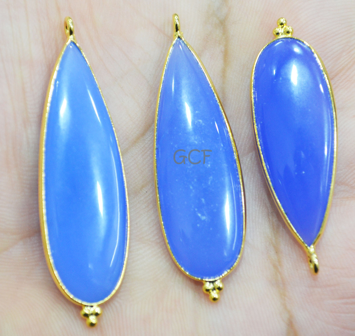 Blue Chalcedony Smooth Pear Shape Single Bail Connector , Blue Chalcedony Bezel Connector , Sold By Piece , 13x30 - 14x41 mm , RB-6836