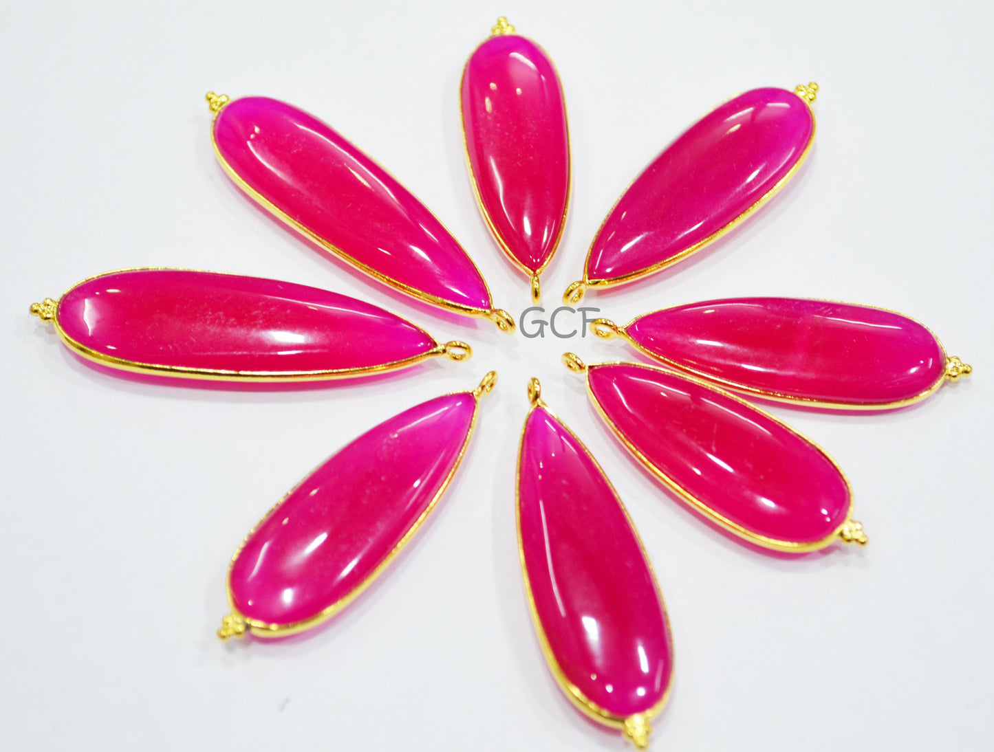 Hot Pink Chalcedony Smooth Pear Shape Single Bail Connector , Hot Pink Chalcedony Bezel Connector ,Sold By Piece , 15x42 - 15x50 mm ,RB-6837