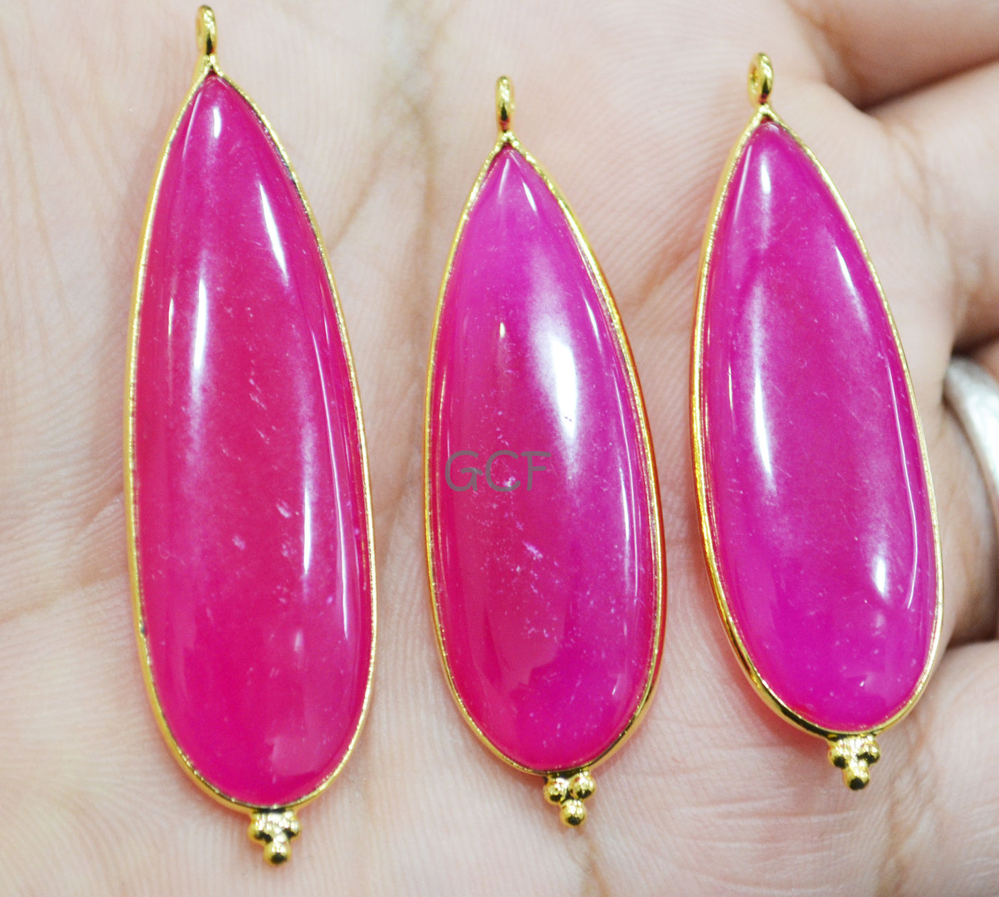 Hot Pink Chalcedony Smooth Pear Shape Single Bail Connector , Hot Pink Chalcedony Bezel Connector ,Sold By Piece , 15x42 - 15x50 mm ,RB-6837