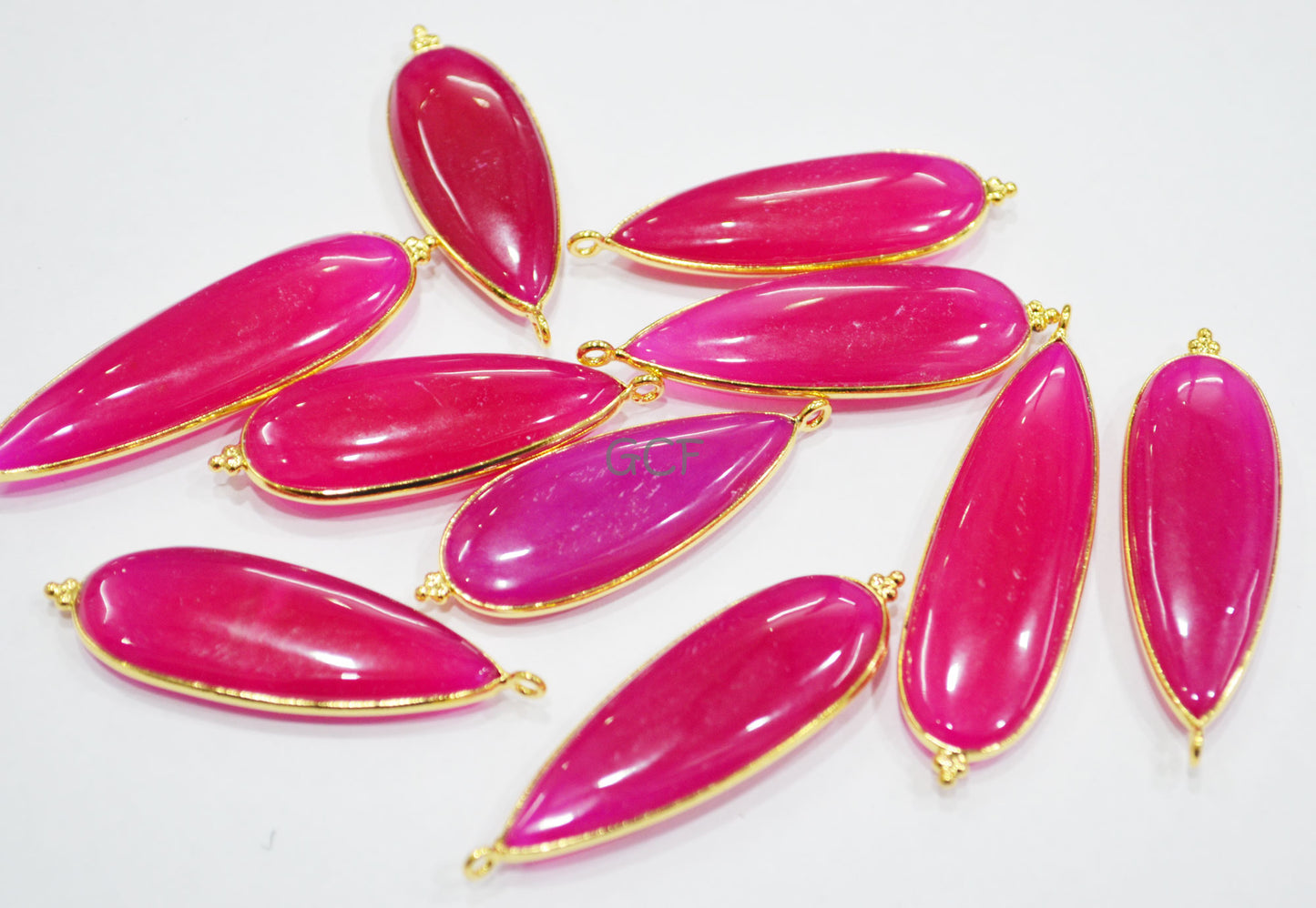 Hot Pink Chalcedony Smooth Pear Shape Single Bail Connector , Hot Pink Chalcedony Bezel Connector ,Sold By Piece , 15x42 - 15x50 mm ,RB-6837