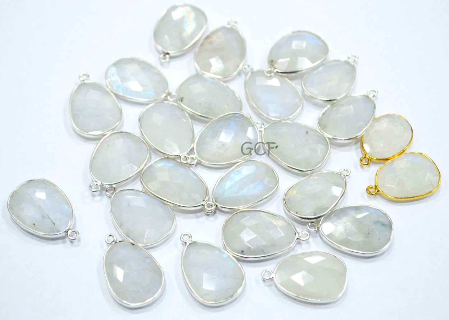 Rainbow Moonstone Faceted Free Form Slice Shape Connector , Rainbow Moonstone Single Bail Bezel Connector ,Sold By Piece , 15x21 mm ,RB-6842