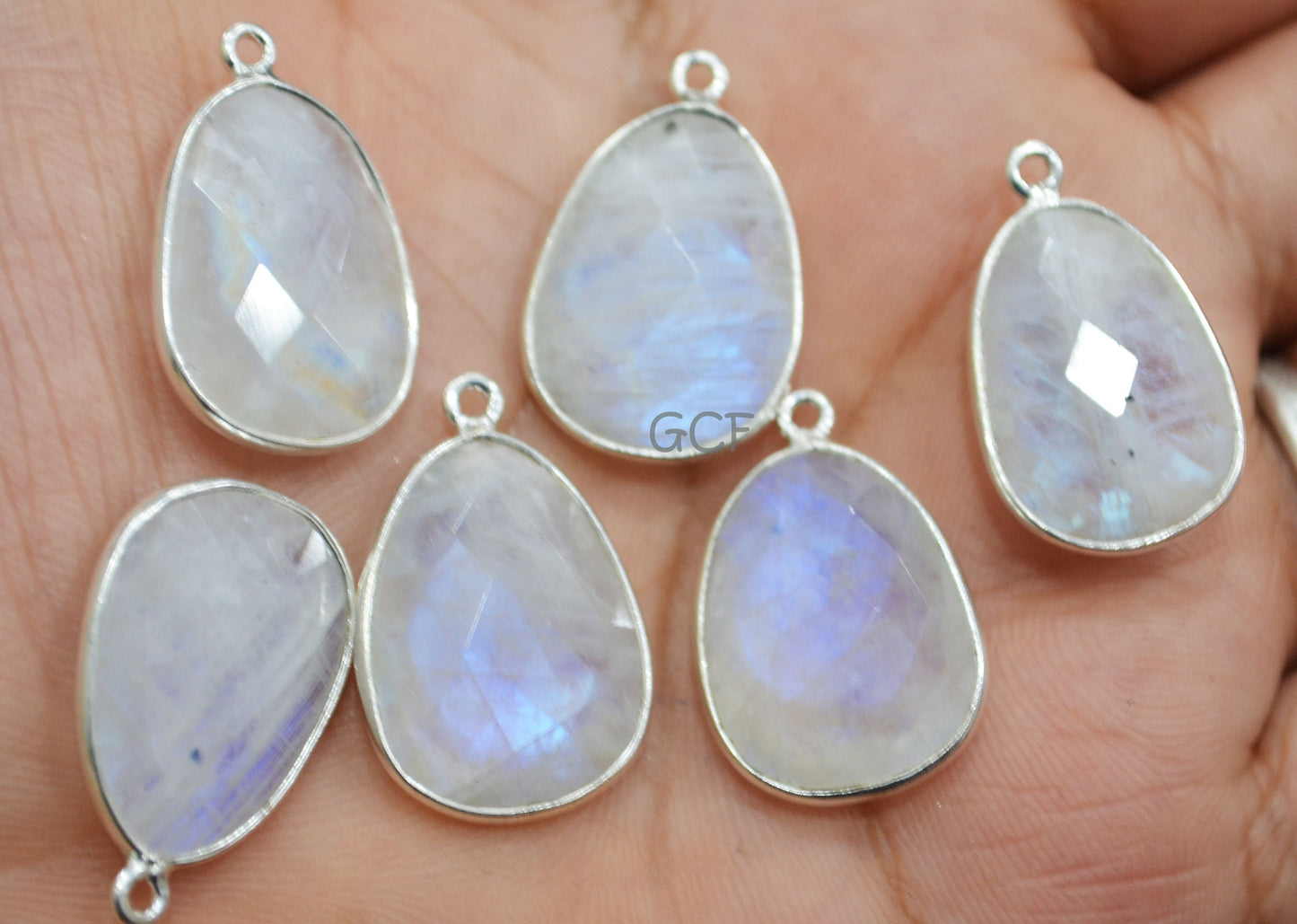 Rainbow Moonstone Faceted Free Form Slice Shape Connector , Rainbow Moonstone Single Bail Bezel Connector ,Sold By Piece , 15x21 mm ,RB-6842