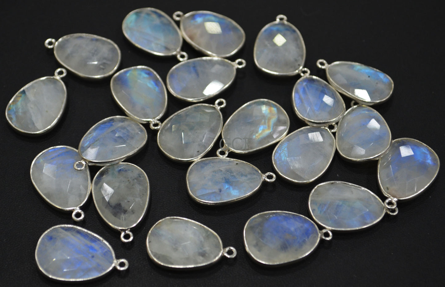 Rainbow Moonstone Faceted Free Form Slice Shape Connector , Rainbow Moonstone Single Bail Bezel Connector ,Sold By Piece , 15x21 mm ,RB-6842