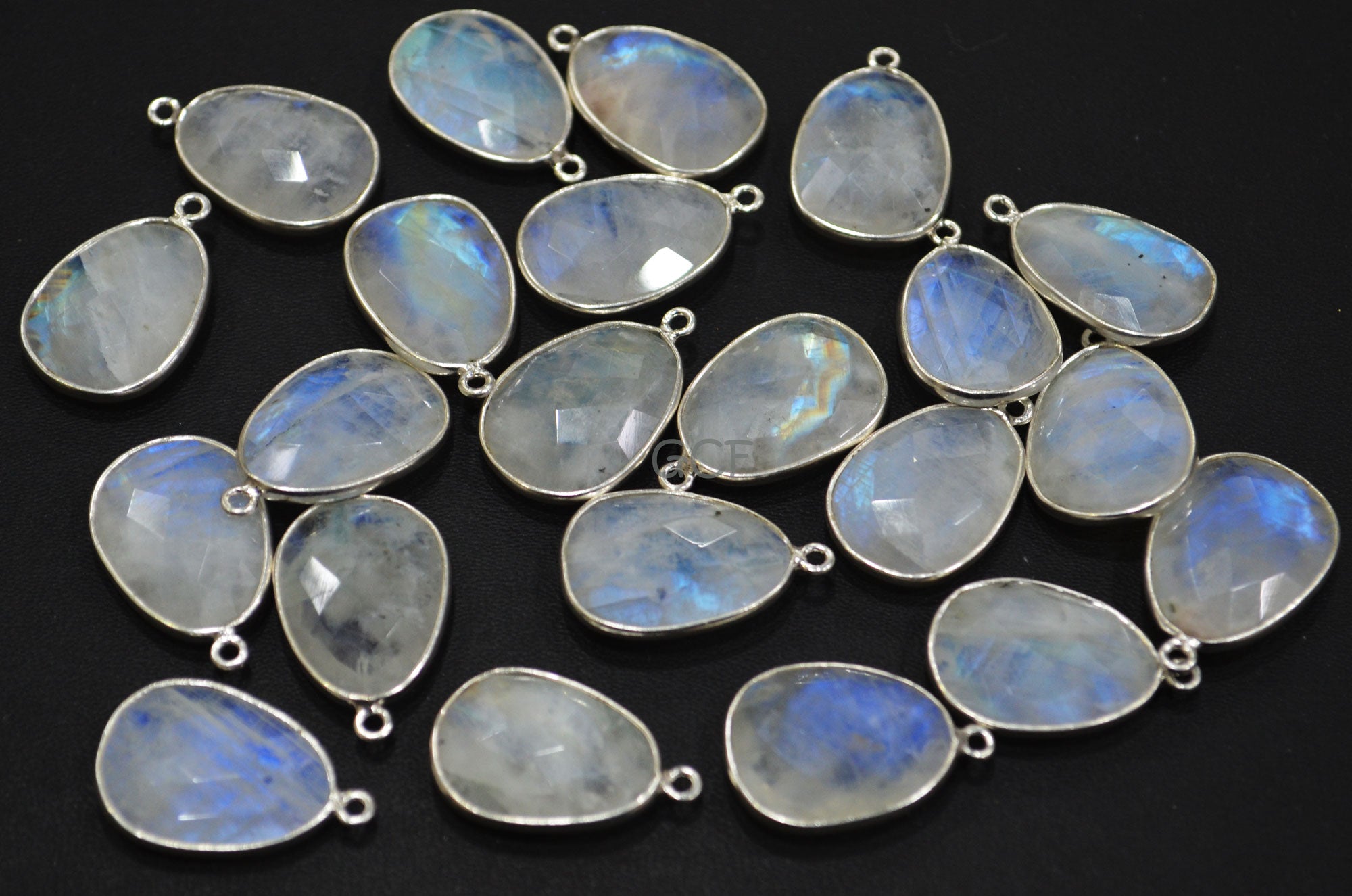 Rainbow Moonstone Faceted Free Form Slice Shape Connector , Rainbow Moonstone Single Bail Bezel Connector ,Sold By Piece , 15x21 mm ,RB-6842