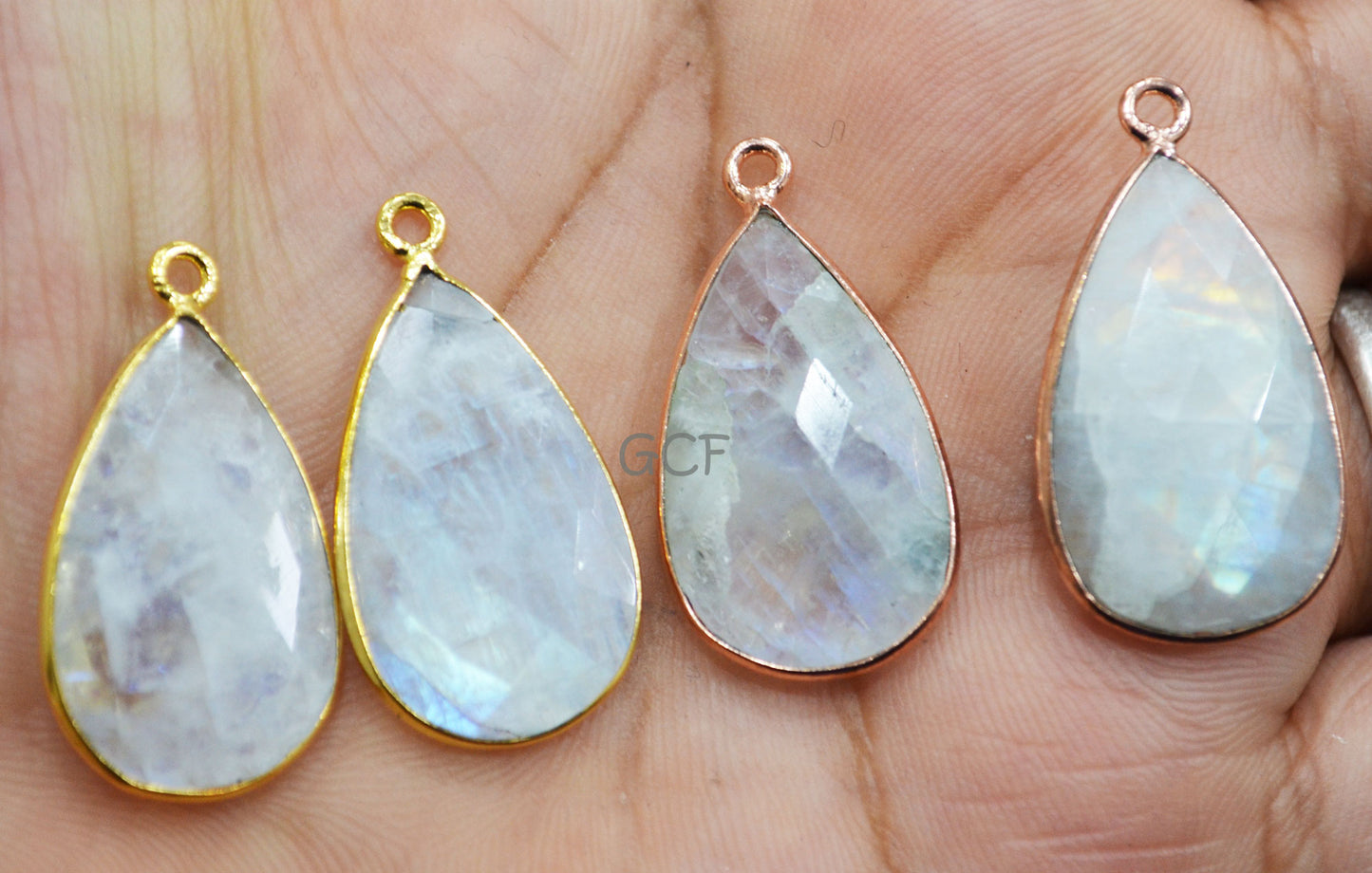 Rainbow Moonstone Faceted Pear Shape Connector , Rainbow Moonstone Single Bail Bezel Connector , Sold By Piece , 15x20 mm , RB-6843