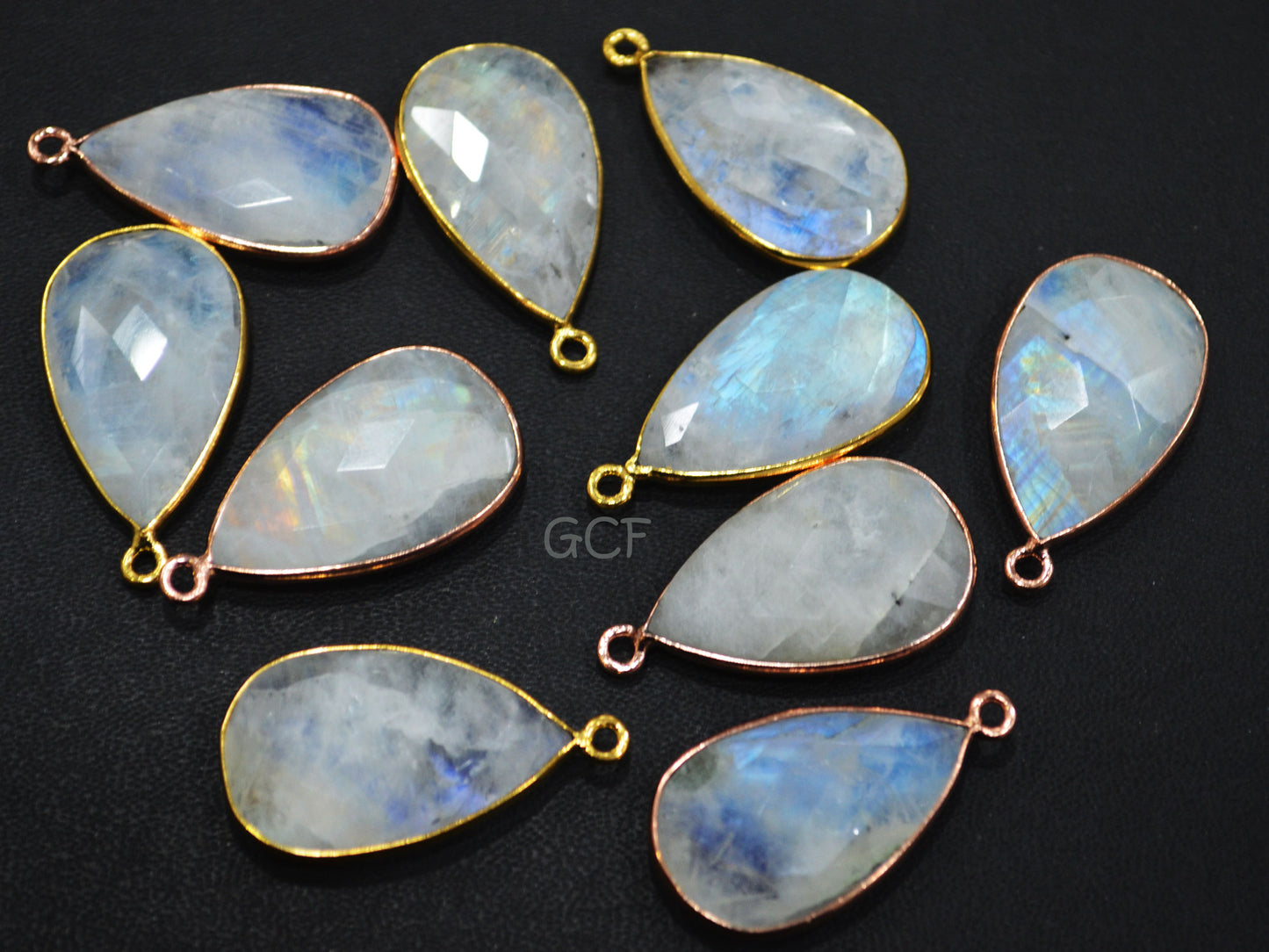 Rainbow Moonstone Faceted Pear Shape Connector , Rainbow Moonstone Single Bail Bezel Connector , Sold By Piece , 15x20 mm , RB-6843
