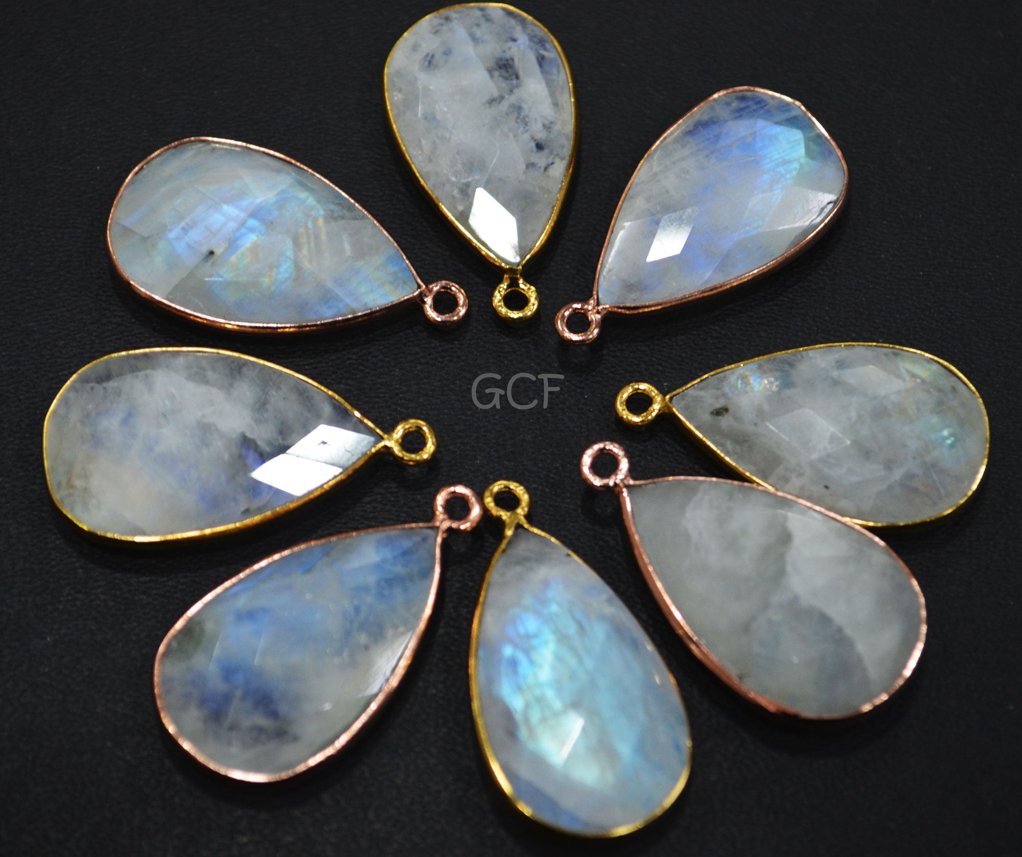 Rainbow Moonstone Faceted Pear Shape Connector , Rainbow Moonstone Single Bail Bezel Connector , Sold By Piece , 15x20 mm , RB-6843