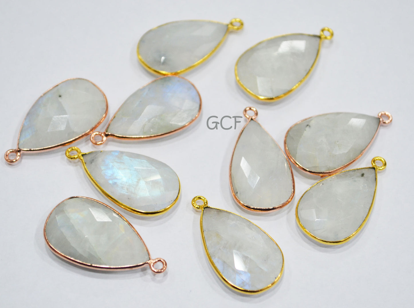 Rainbow Moonstone Faceted Pear Shape Connector , Rainbow Moonstone Single Bail Bezel Connector , Sold By Piece , 15x20 mm , RB-6843