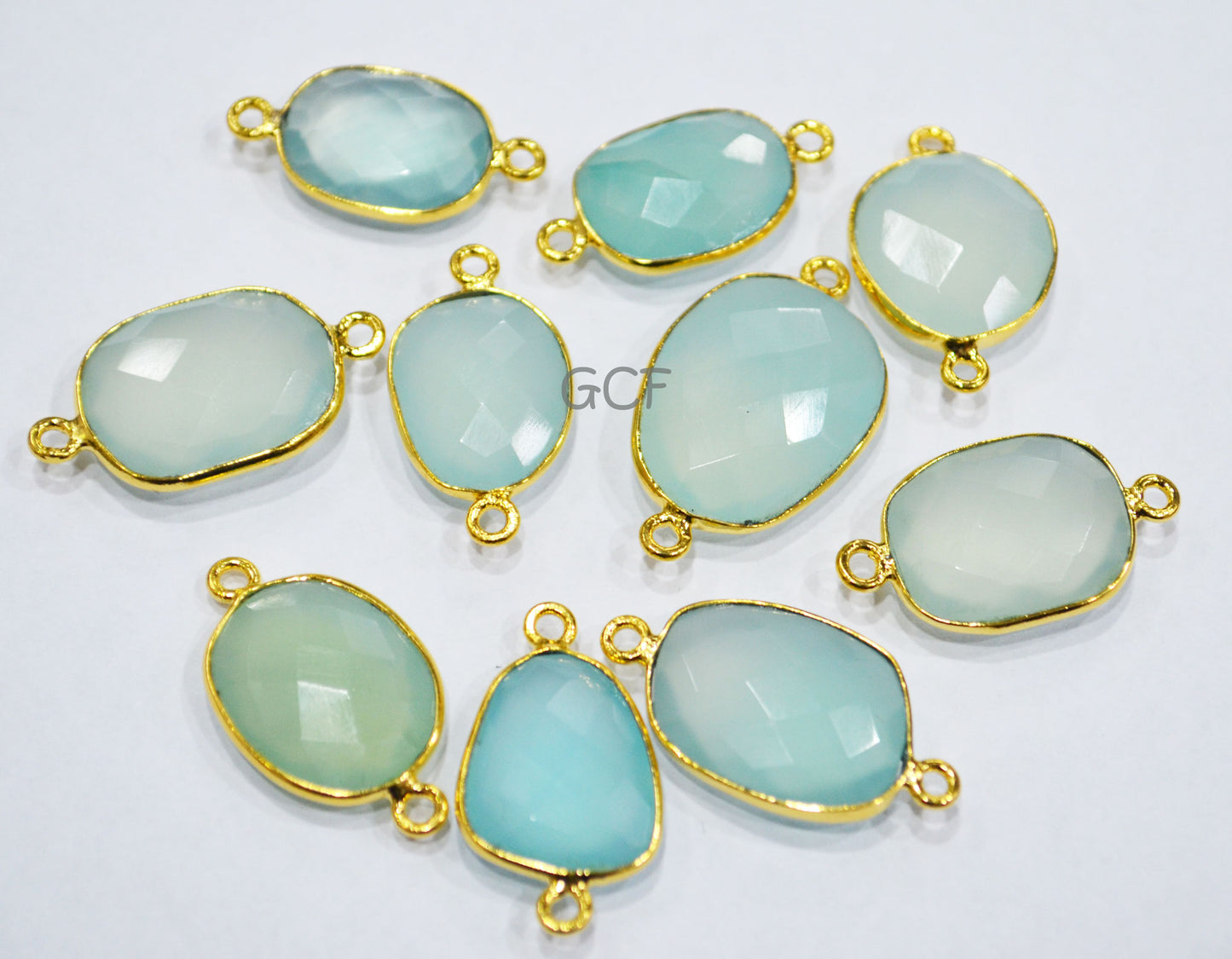 Aqua Chalcedony Faceted Slice Shape Double Bail Connector , Aqua Chalcedony Free Form Connector , Sold By Piece , 13x15 - 16x18 mm , RB-6844
