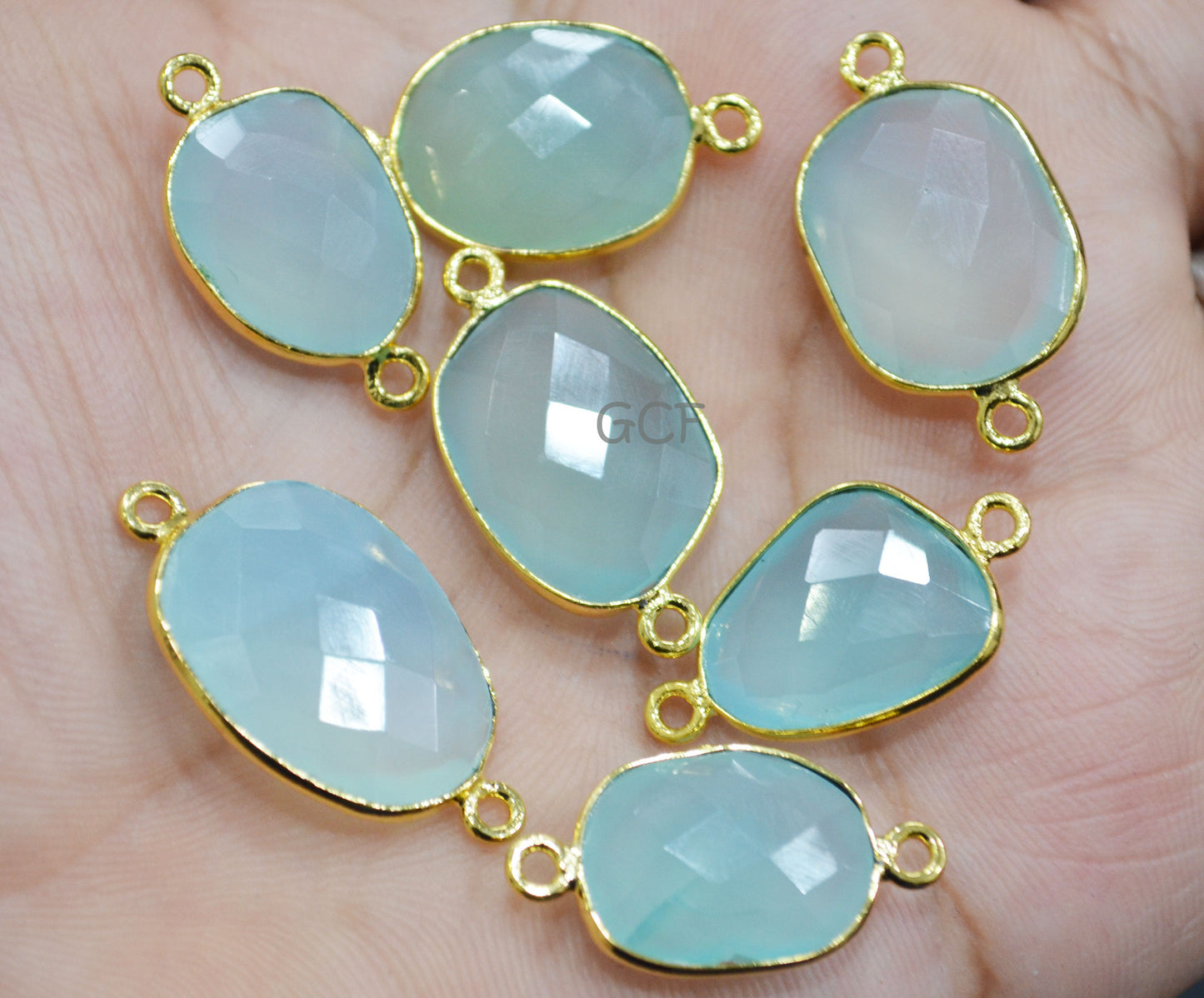 Aqua Chalcedony Faceted Slice Shape Double Bail Connector , Aqua Chalcedony Free Form Connector , Sold By Piece , 13x15 - 16x18 mm , RB-6844