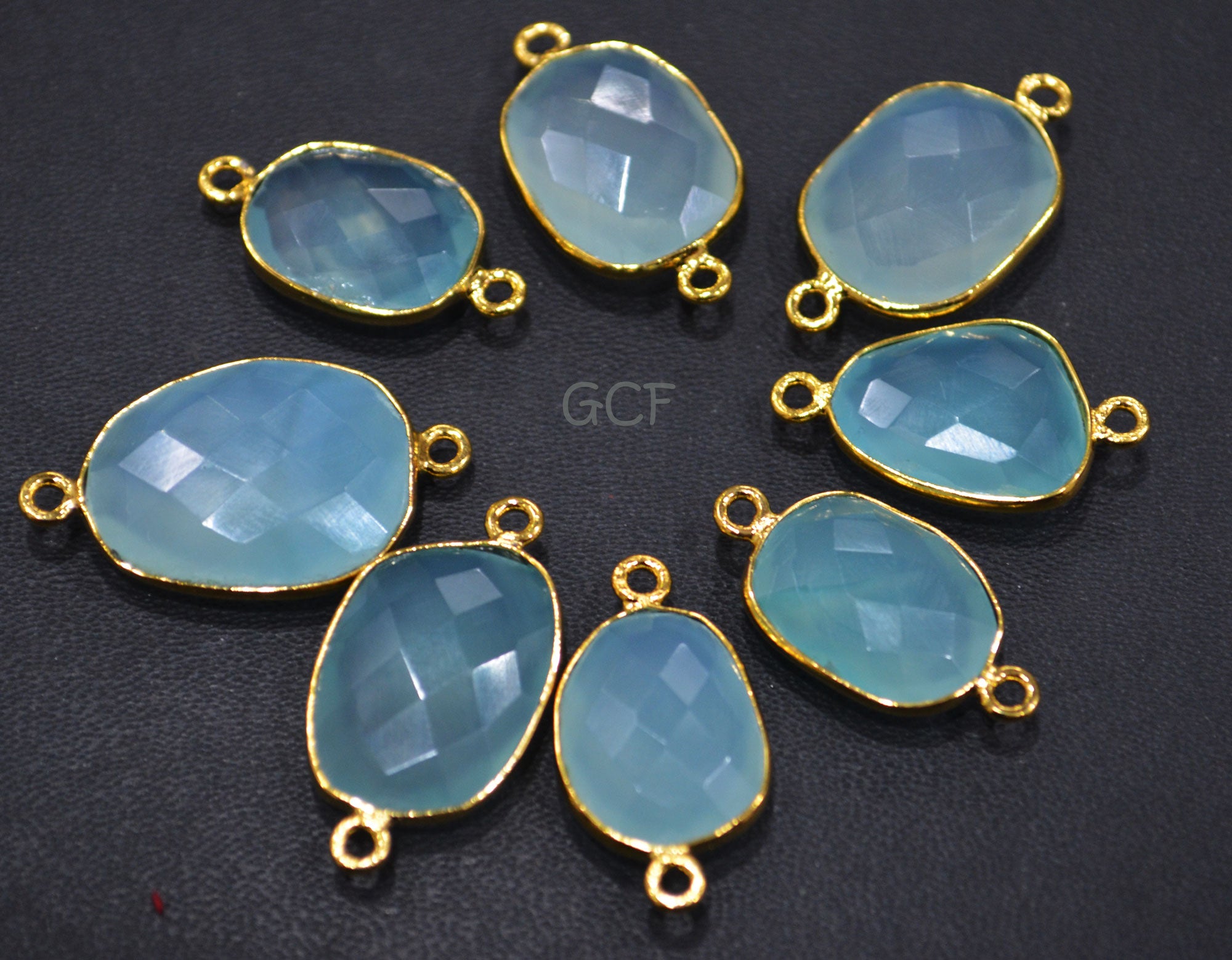 Aqua Chalcedony Faceted Slice Shape Double Bail Connector , Aqua Chalcedony Free Form Connector , Sold By Piece , 13x15 - 16x18 mm , RB-6844