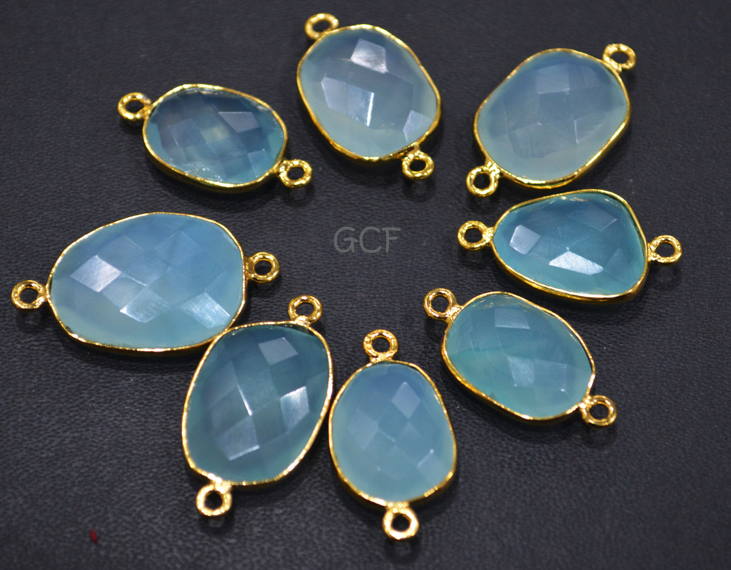 Aqua Chalcedony Faceted Slice Shape Double Bail Connector , Aqua Chalcedony Free Form Connector , Sold By Piece , 13x15 - 16x18 mm , RB-6844