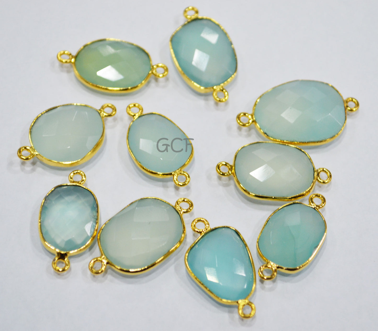 Aqua Chalcedony Faceted Slice Shape Double Bail Connector , Aqua Chalcedony Free Form Connector , Sold By Piece , 13x15 - 16x18 mm , RB-6844