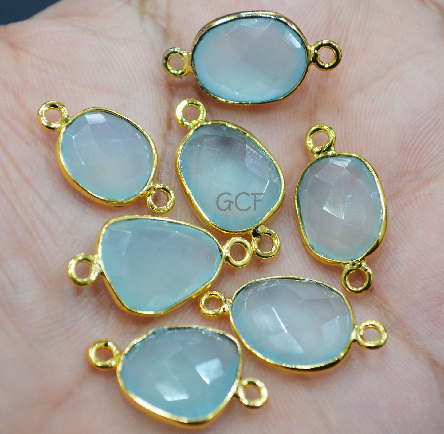 Aqua Chalcedony Faceted Slice Shape Double Bail Connector , Aqua Chalcedony Free Form Connector , Sold By Piece , 9x13 - 13x17 mm , RB-6845
