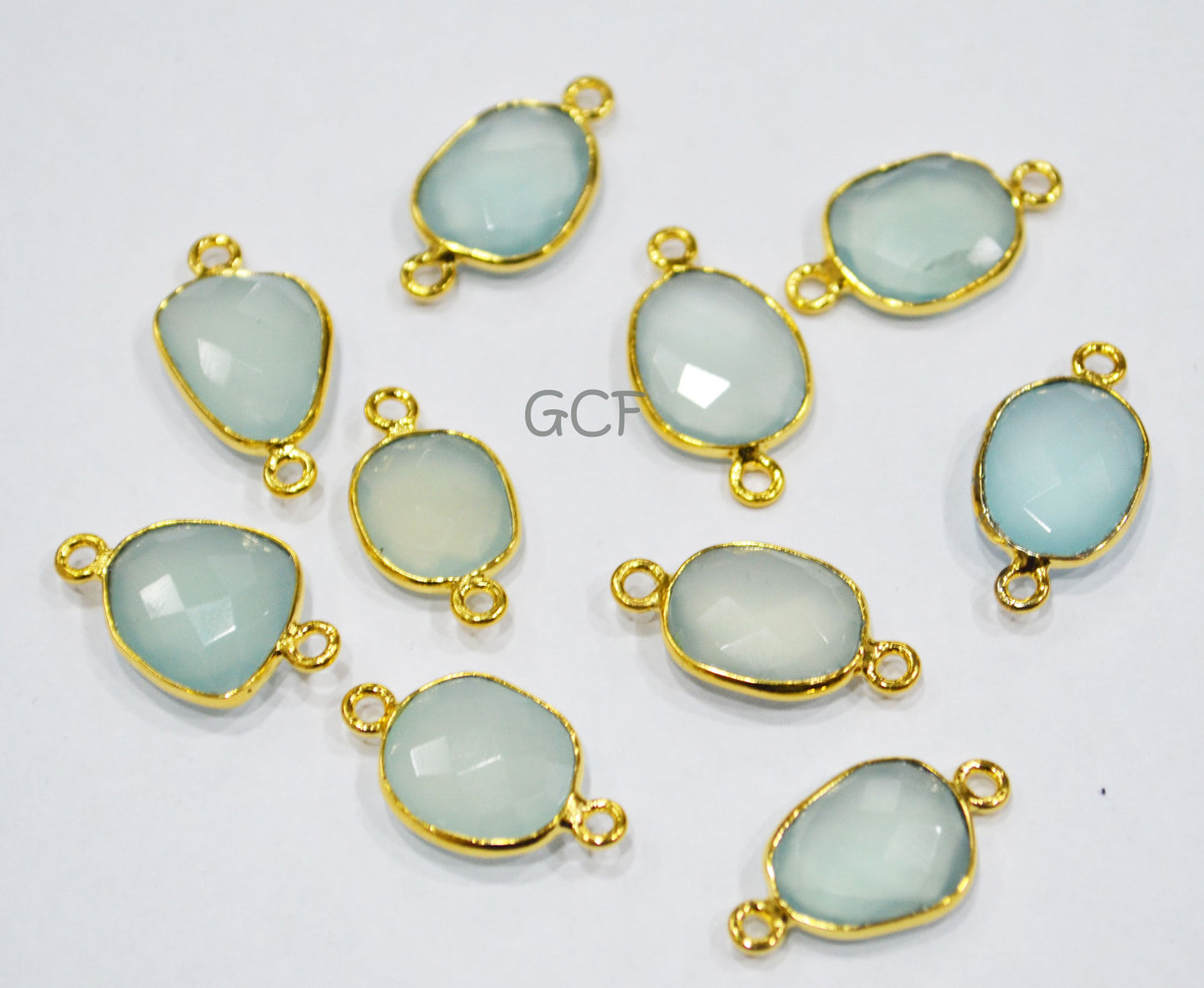 Aqua Chalcedony Faceted Slice Shape Double Bail Connector , Aqua Chalcedony Free Form Connector , Sold By Piece , 9x13 - 13x17 mm , RB-6845