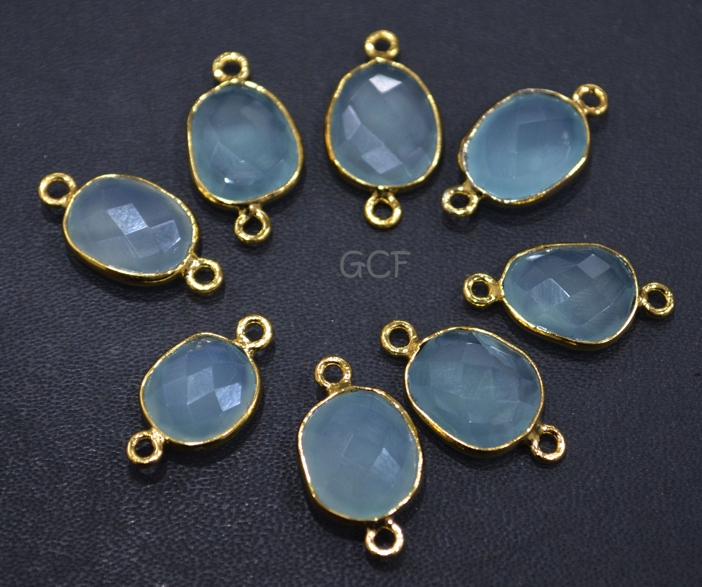 Aqua Chalcedony Faceted Slice Shape Double Bail Connector , Aqua Chalcedony Free Form Connector , Sold By Piece , 9x13 - 13x17 mm , RB-6845