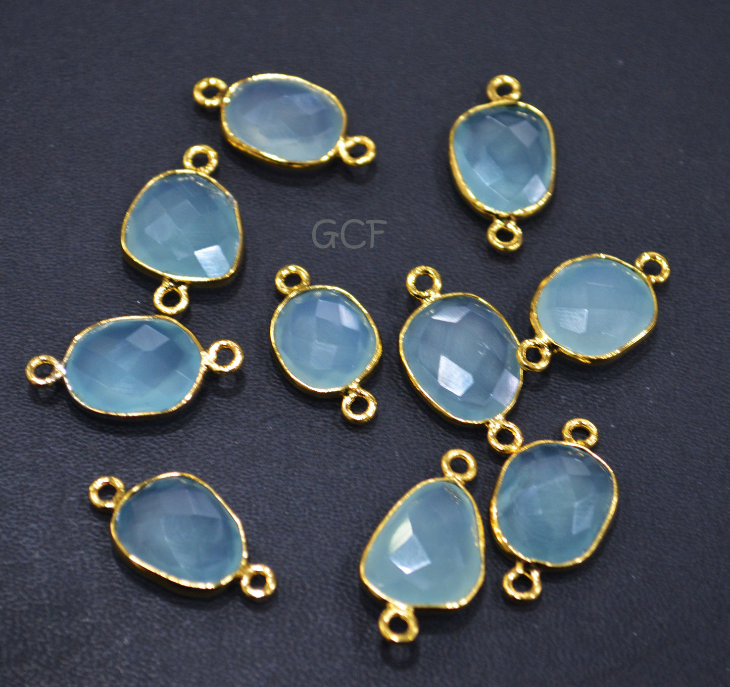 Aqua Chalcedony Faceted Slice Shape Double Bail Connector , Aqua Chalcedony Free Form Connector , Sold By Piece , 9x13 - 13x17 mm , RB-6845