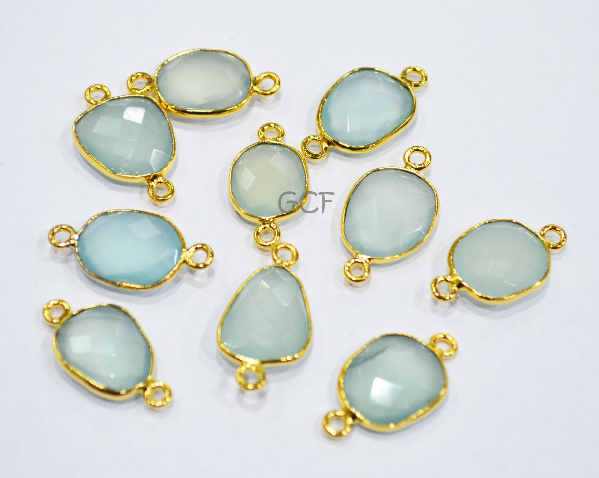 Aqua Chalcedony Faceted Slice Shape Double Bail Connector , Aqua Chalcedony Free Form Connector , Sold By Piece , 9x13 - 13x17 mm , RB-6845