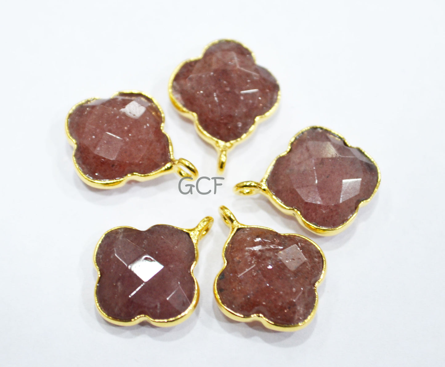 Strawberry Quartz Faceted Fancy Clover Shape Connector , Strawberry Quartz Single Bail Bezel Connector , Sold By Piece , 15 mm , RB-6846