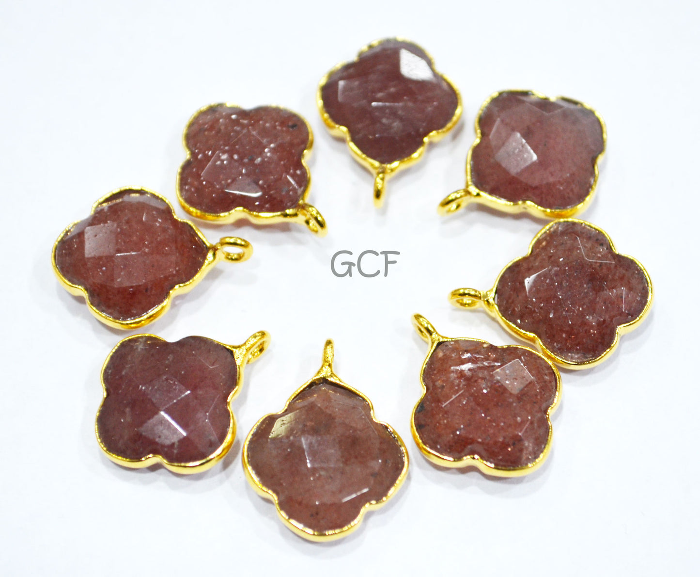 Strawberry Quartz Faceted Fancy Clover Shape Connector , Strawberry Quartz Single Bail Bezel Connector , Sold By Piece , 15 mm , RB-6846