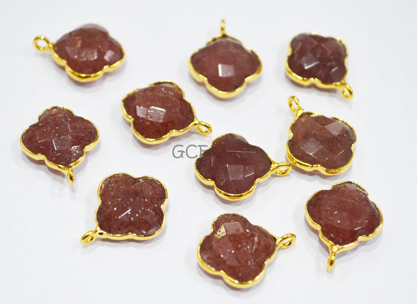 Strawberry Quartz Faceted Fancy Clover Shape Connector , Strawberry Quartz Single Bail Bezel Connector , Sold By Piece , 15 mm , RB-6846