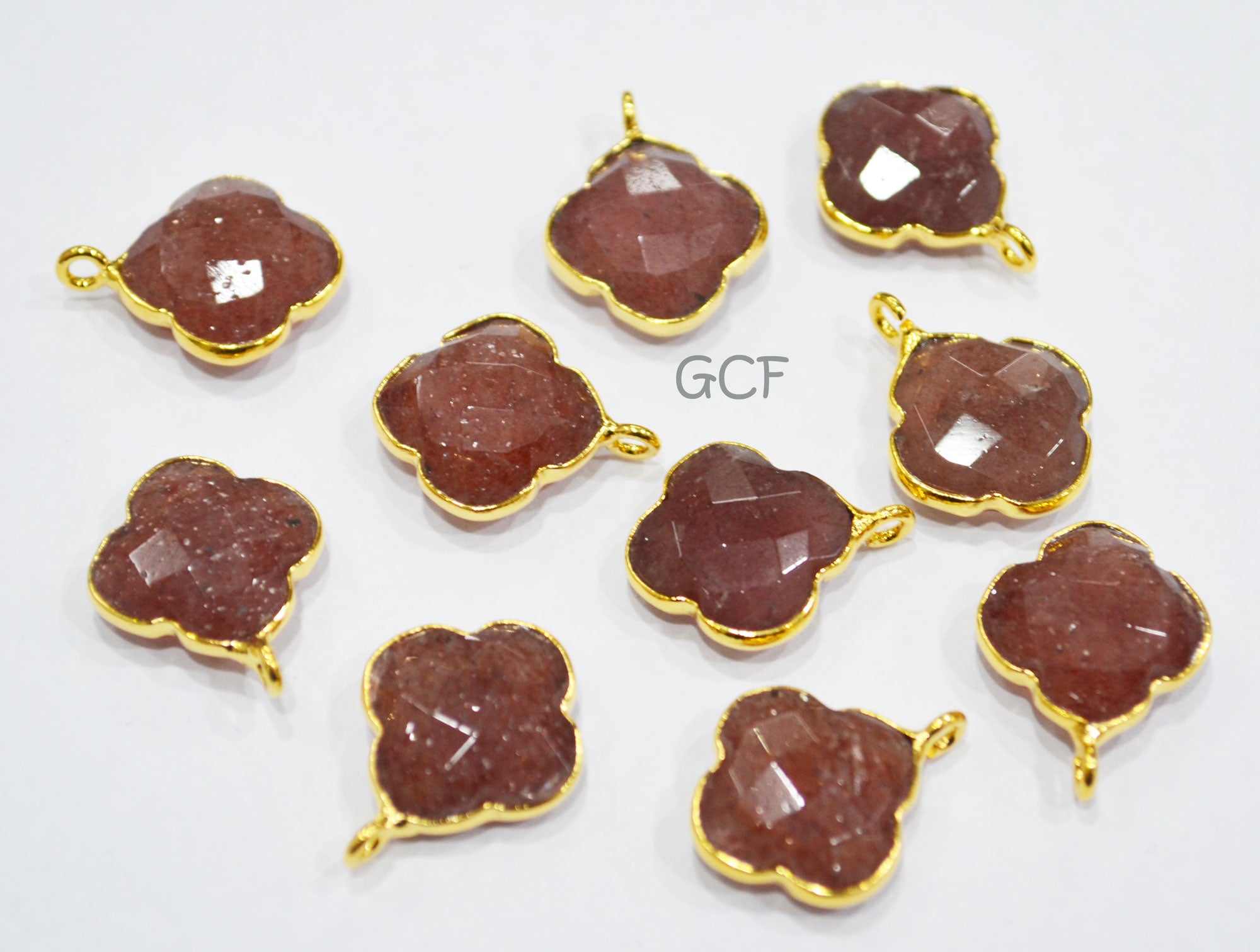 Strawberry Quartz Faceted Fancy Clover Shape Connector , Strawberry Quartz Single Bail Bezel Connector , Sold By Piece , 15 mm , RB-6846