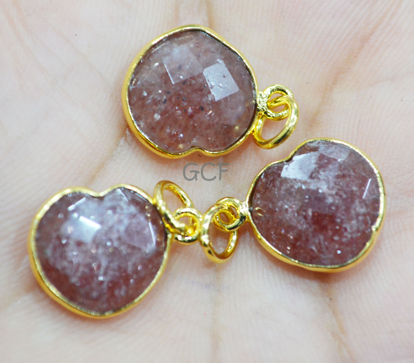 Strawberry Quartz Faceted Heart Shape Connector , Strawberry Quartz Heart Shape Single Bail Bezel Connector , Sold By Piece , 13 mm ,RB-6847