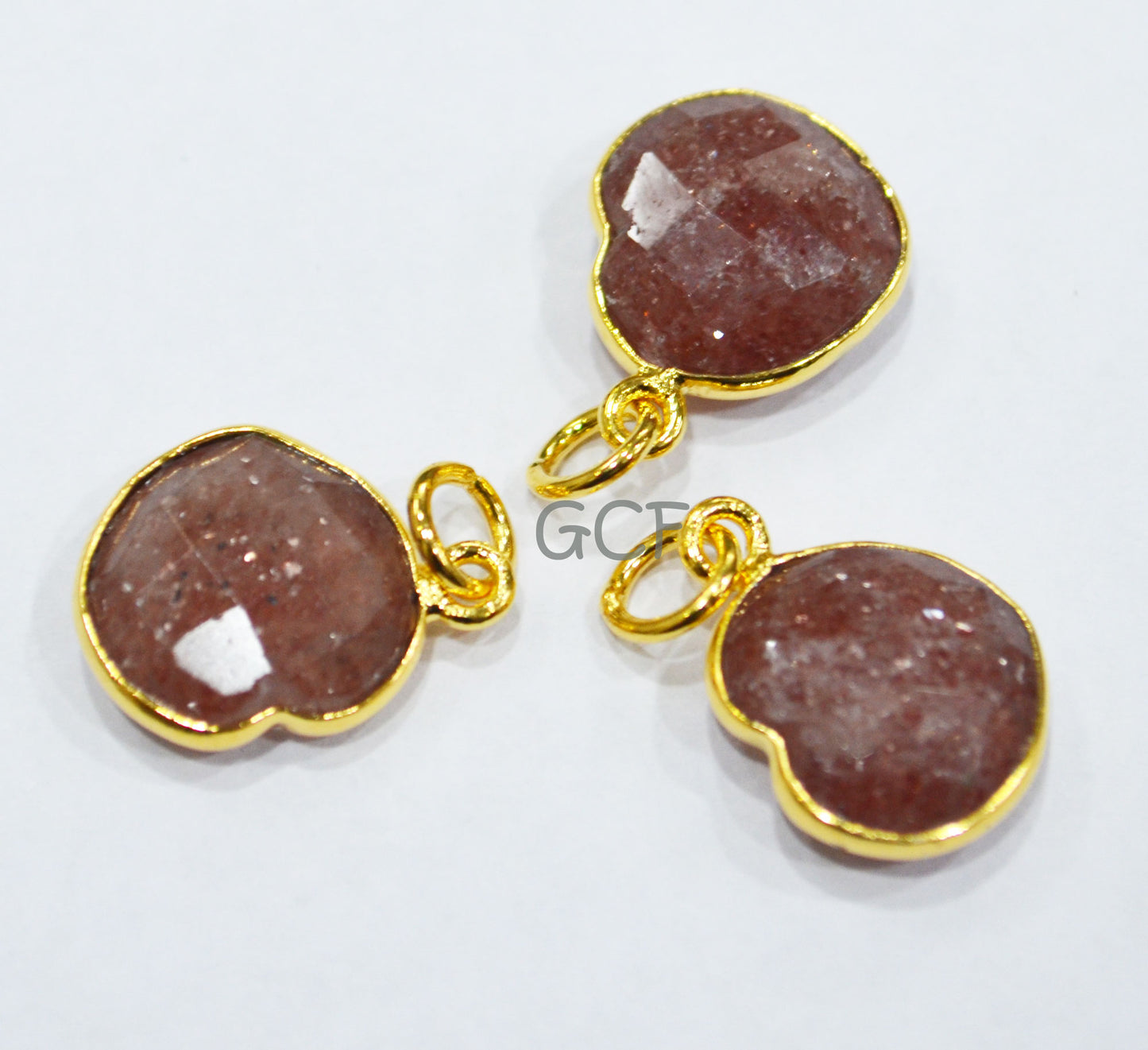 Strawberry Quartz Faceted Heart Shape Connector , Strawberry Quartz Heart Shape Single Bail Bezel Connector , Sold By Piece , 13 mm ,RB-6847
