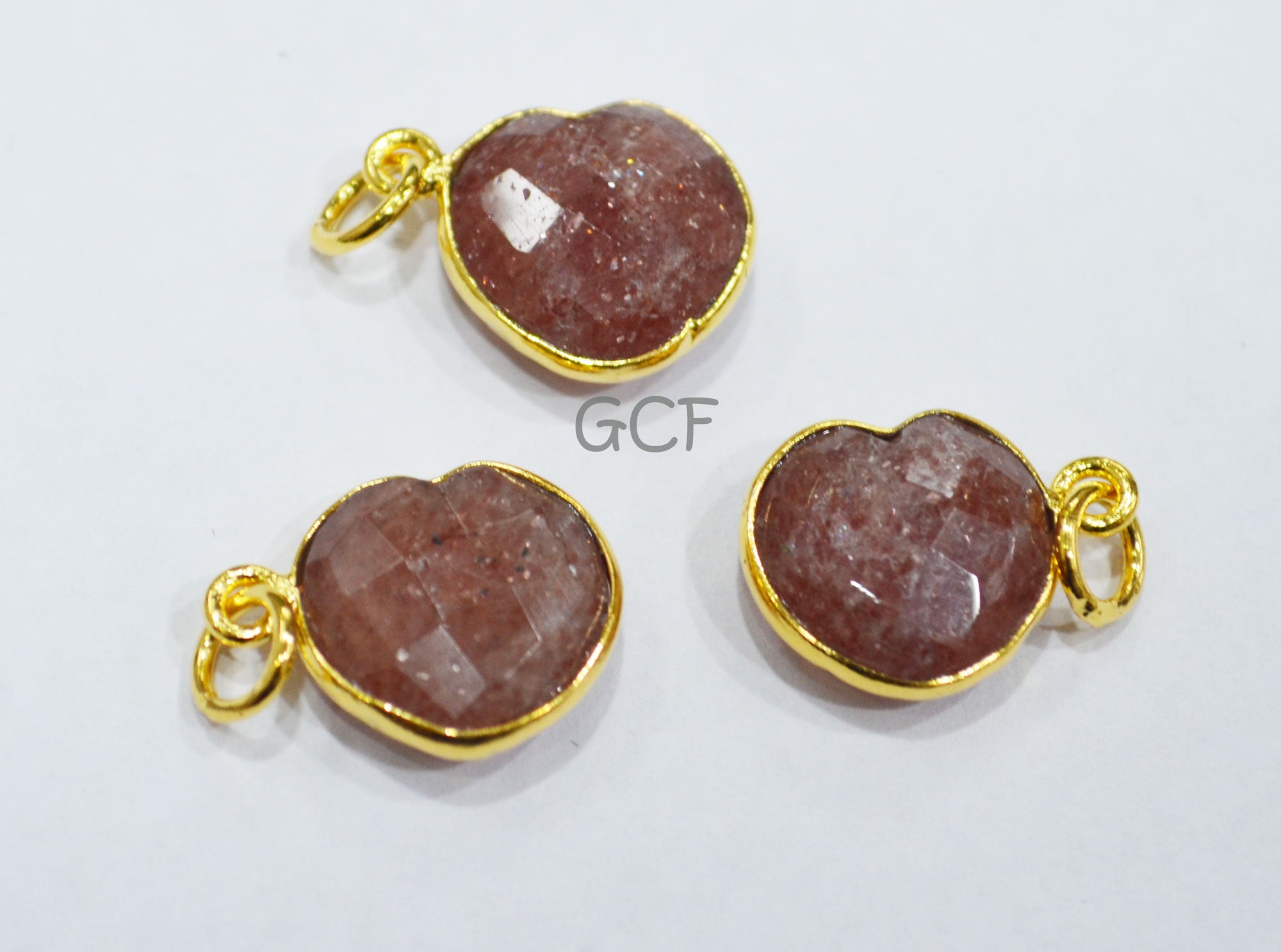 Strawberry Quartz Faceted Heart Shape Connector , Strawberry Quartz Heart Shape Single Bail Bezel Connector , Sold By Piece , 13 mm ,RB-6847