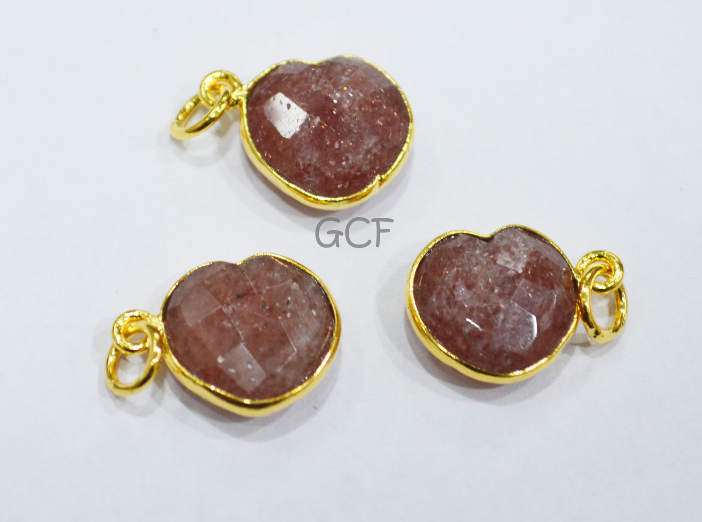 Strawberry Quartz Faceted Heart Shape Connector , Strawberry Quartz Heart Shape Single Bail Bezel Connector , Sold By Piece , 13 mm ,RB-6847
