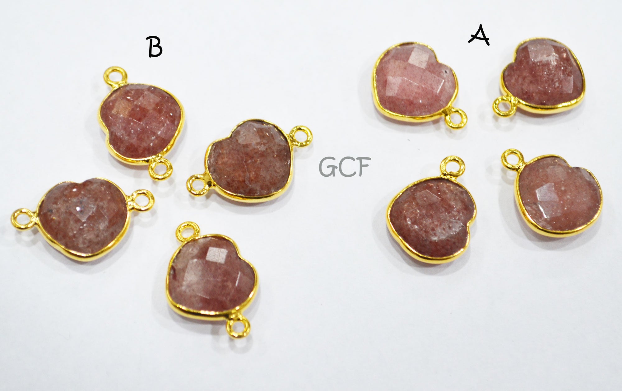 Strawberry Quartz Faceted Heart Shape Connector , Strawberry Quartz Heart Shape Bezel Connector , Sold By Piece , 13 mm , RB-6848