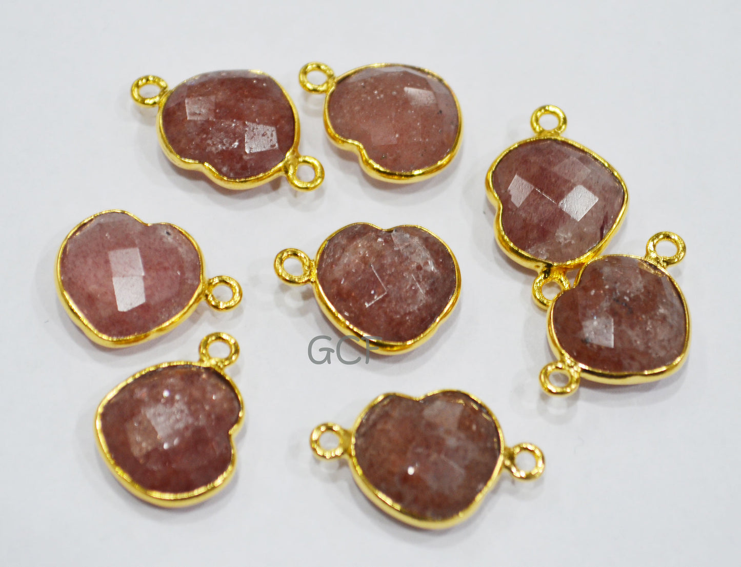 Strawberry Quartz Faceted Heart Shape Connector , Strawberry Quartz Heart Shape Bezel Connector , Sold By Piece , 13 mm , RB-6848