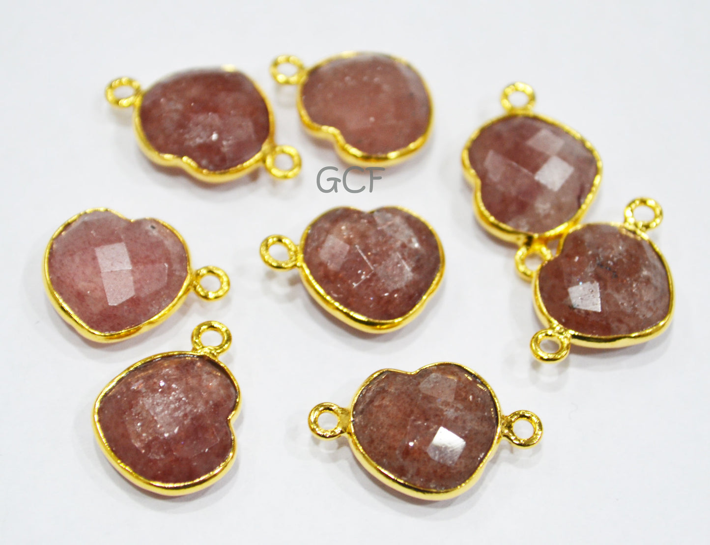 Strawberry Quartz Faceted Heart Shape Connector , Strawberry Quartz Heart Shape Bezel Connector , Sold By Piece , 13 mm , RB-6848